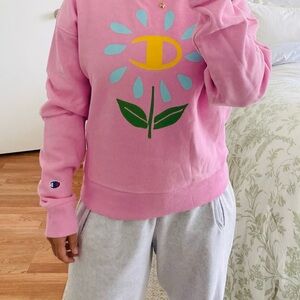 Champion Pink Sweatshirt with Floral Graphic
